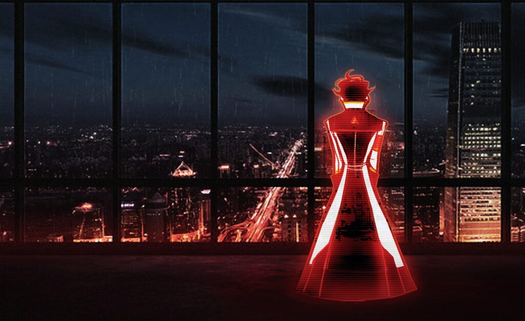 03_Atlas overlooks a cityscape from out a full wall window from a tall building