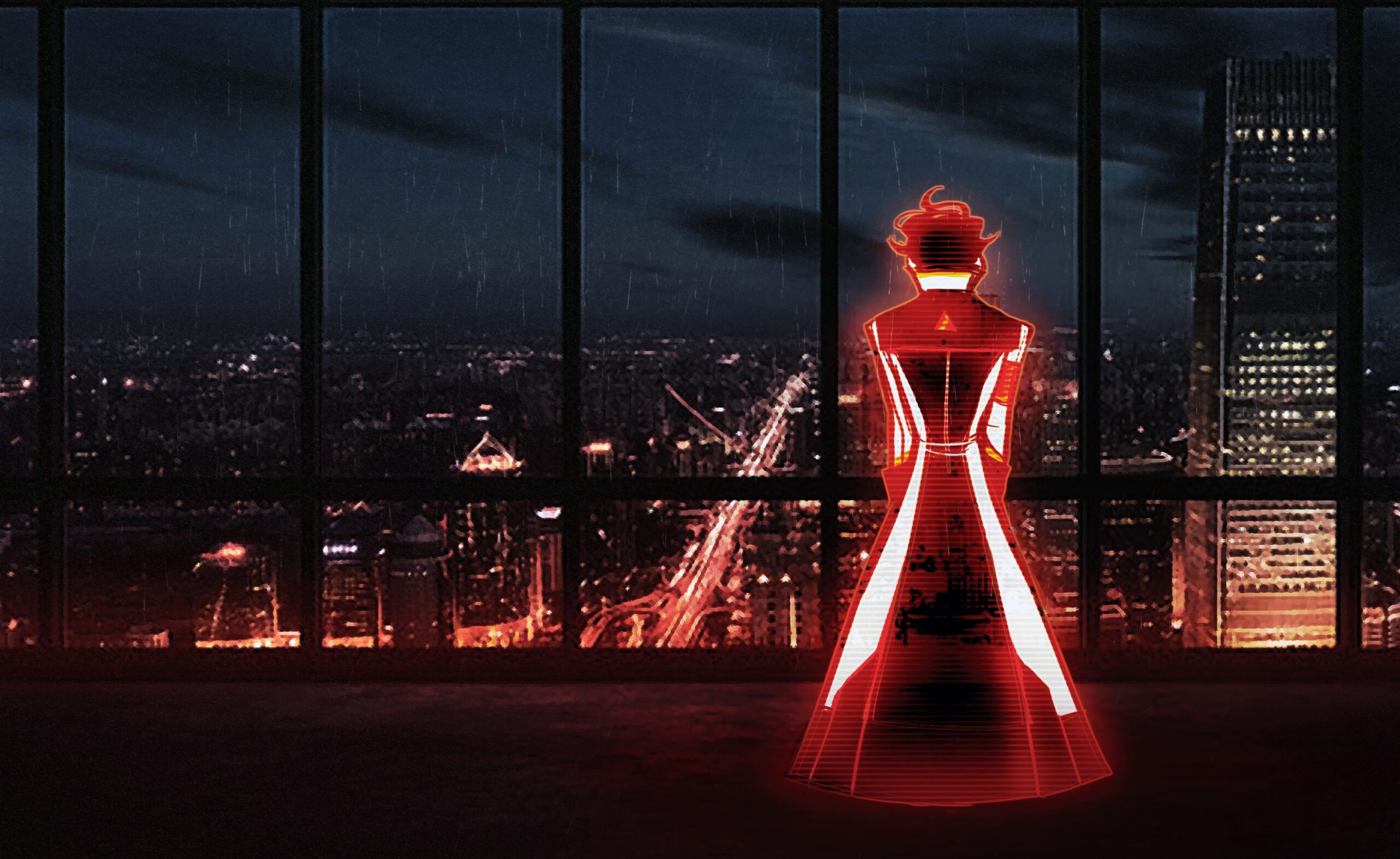 03_Atlas overlooks a cityscape from out a full wall window from a tall building